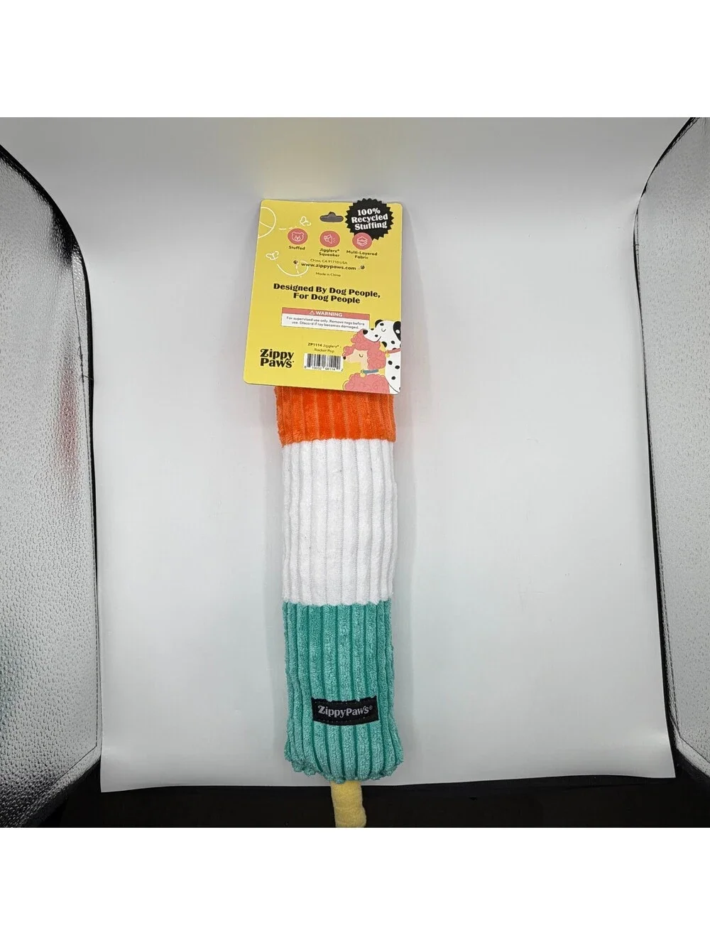 ZippyPaws Jigglerz Rocket Pop Popsicle Plush Dog Toy Squeaker Corduroy ZP1114